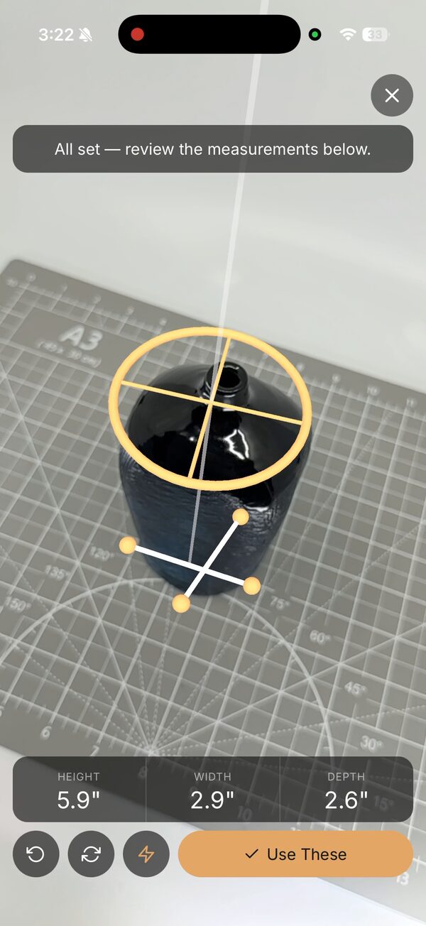 Measuring a vase with a ring seated on its rim