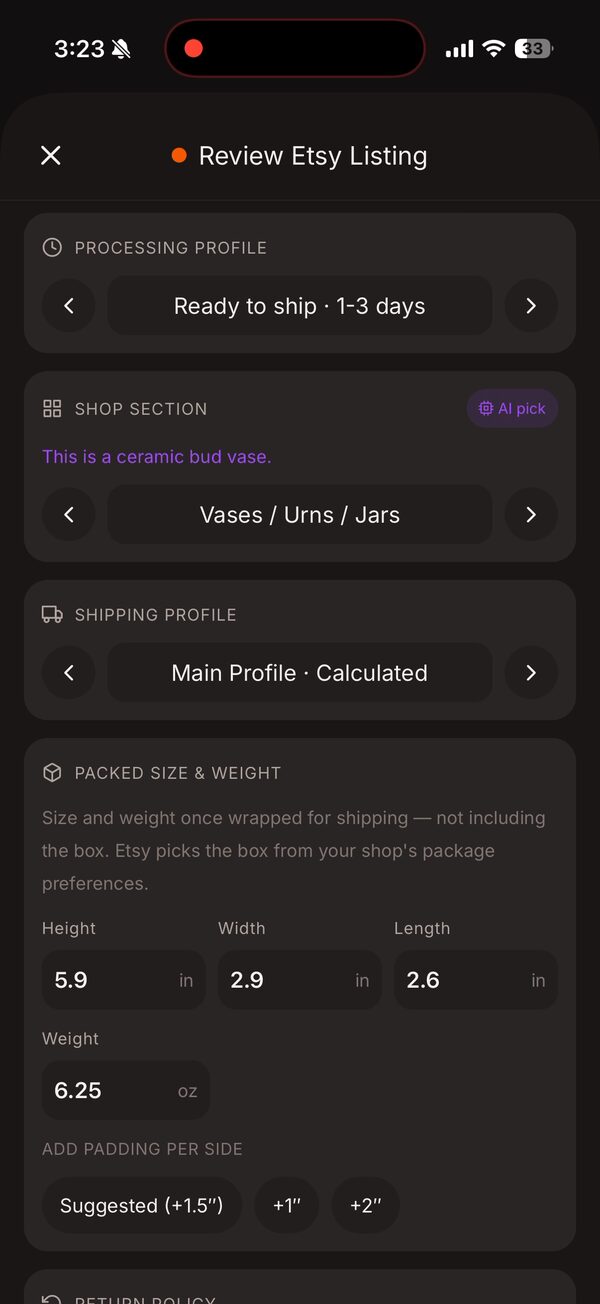 Shipping and shop section
